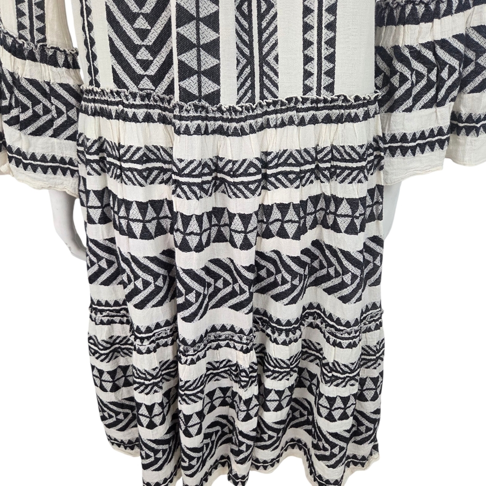 Devotion Twins Ella Midi Dress Women Medium Tunic Aztec Long Sleeve Tiered Skirt - Picture 6 of 14